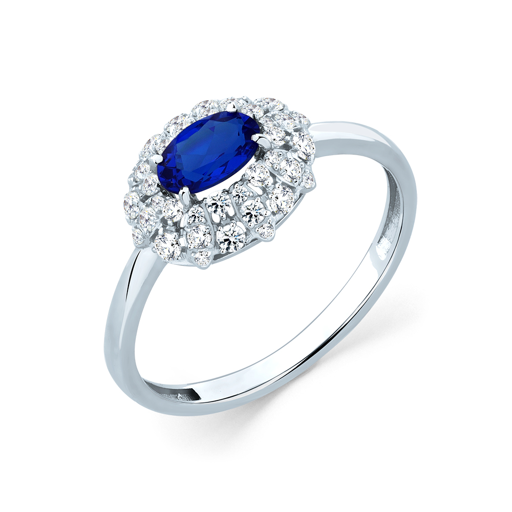Inel din aur alb cu pietre Cubic Zirconia Incolor, Safir Sintetic