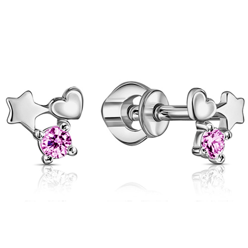 Cercei Pusete din argint  cu pietre Cubic Zirconia Roz