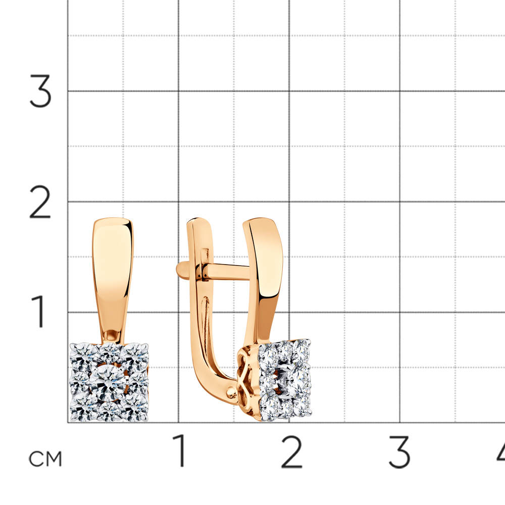 Серьги из красного золота с камнями Бриллиант