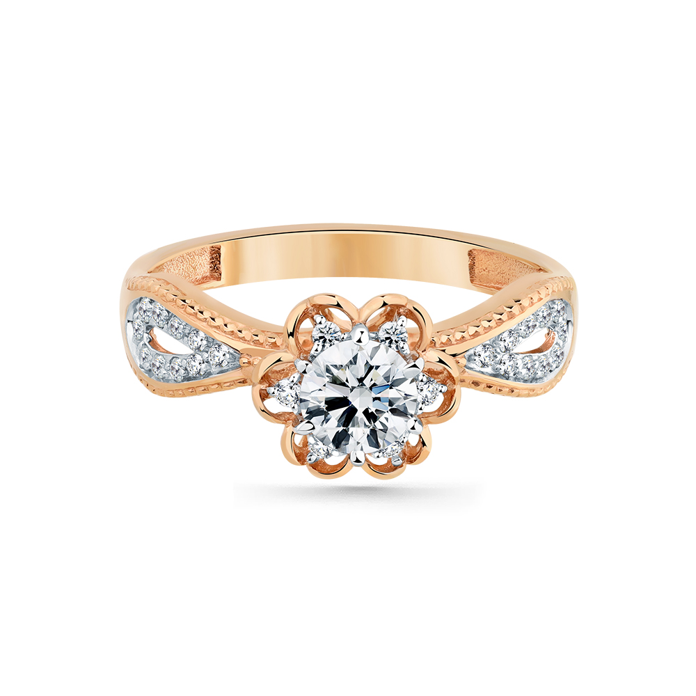 Inel din aur roșu cu pietre Cubic Zirconia Incolor