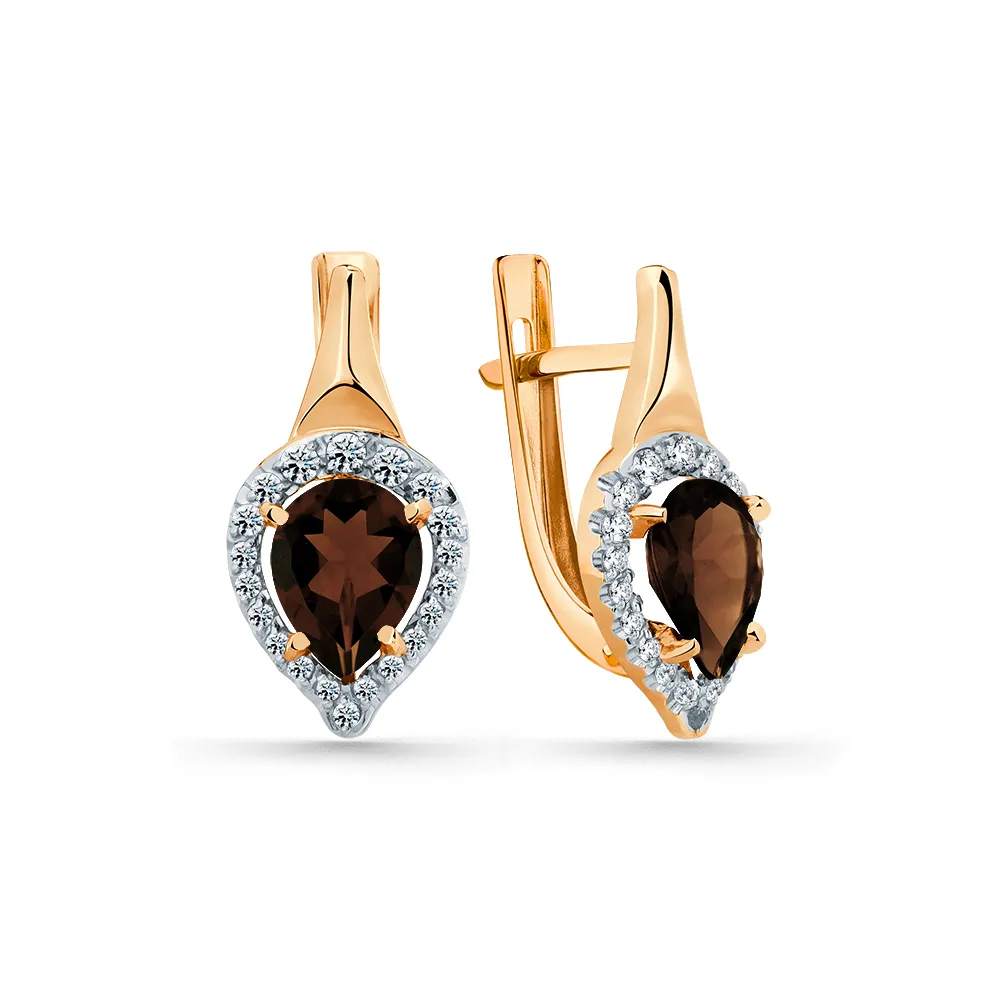 Cercei din aur roșu cu Cubic Zirconia Incolor, Cuarț fumuriu