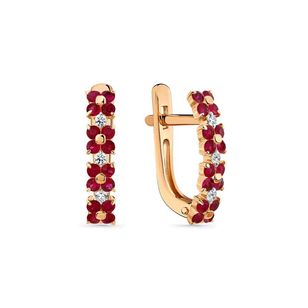 Cercei din aur roșu cu pietre Diamant, Rubin