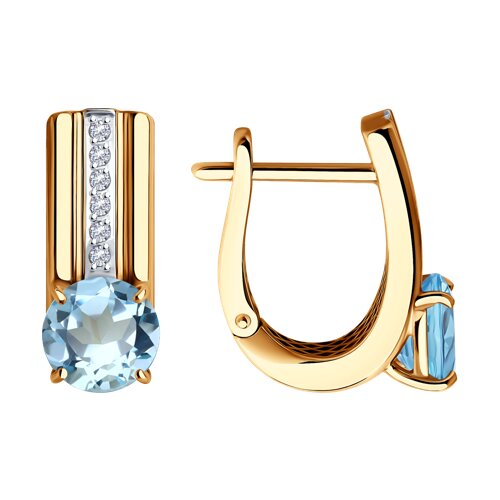 Cercei din aur roșu cu pietre Cubic Zirconia Incolor, Topaz albastru