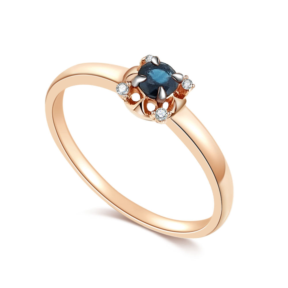 Inel din aur roșu cu pietre Diamant, Safir