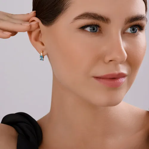Cercei din aur roșu cu Cubic Zirconia Incolor, Topaz albastru