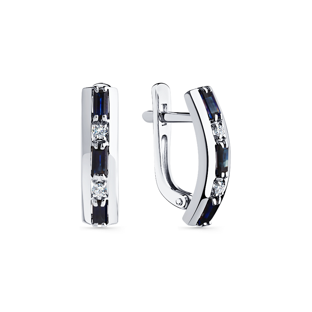 Cercei din aur alb cu pietre Diamant, Safir