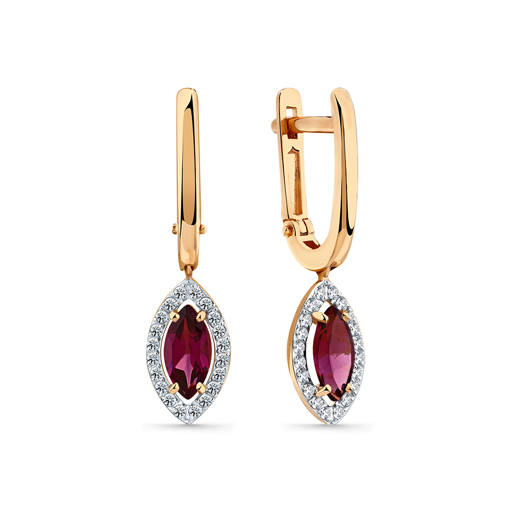 Cercei din aur roșu cu pietre Cubic Zirconia Incolor, Rodolit