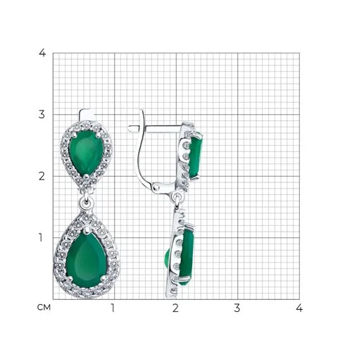 Cercei Suspendați din argint cu Cubic Zirconia Incolor, Agat verde