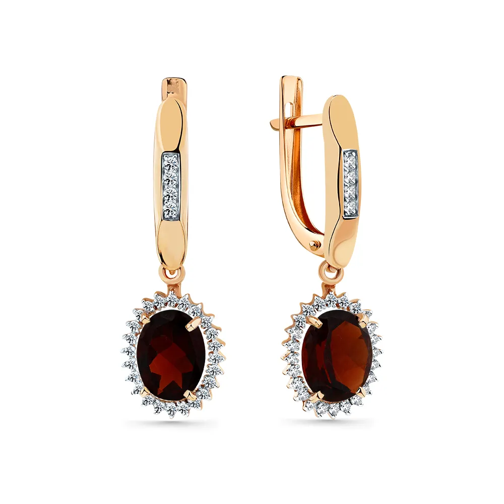 Cercei Suspendați din aur roșu cu Cubic Zirconia Incolor, Granat sital