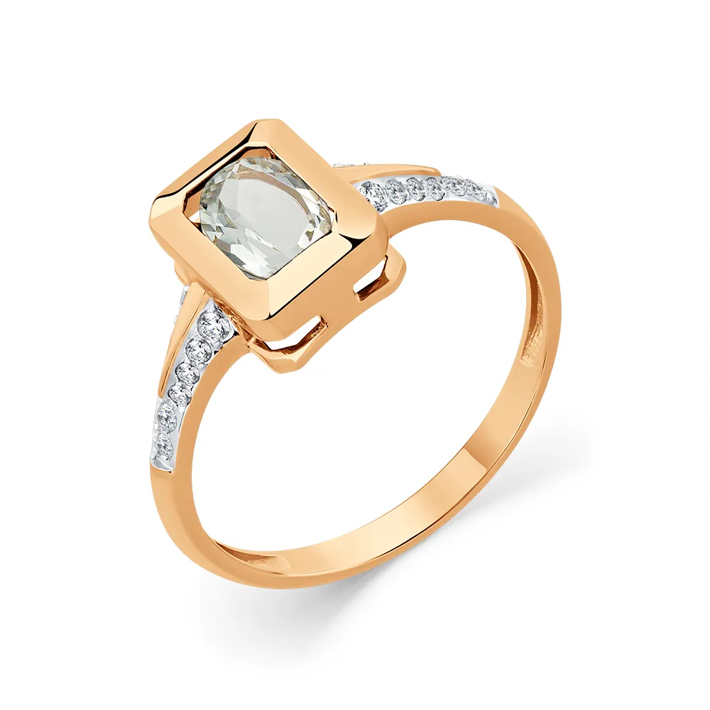 Inel din aur roșu cu Cubic Zirconia Incolor, Prasiolit