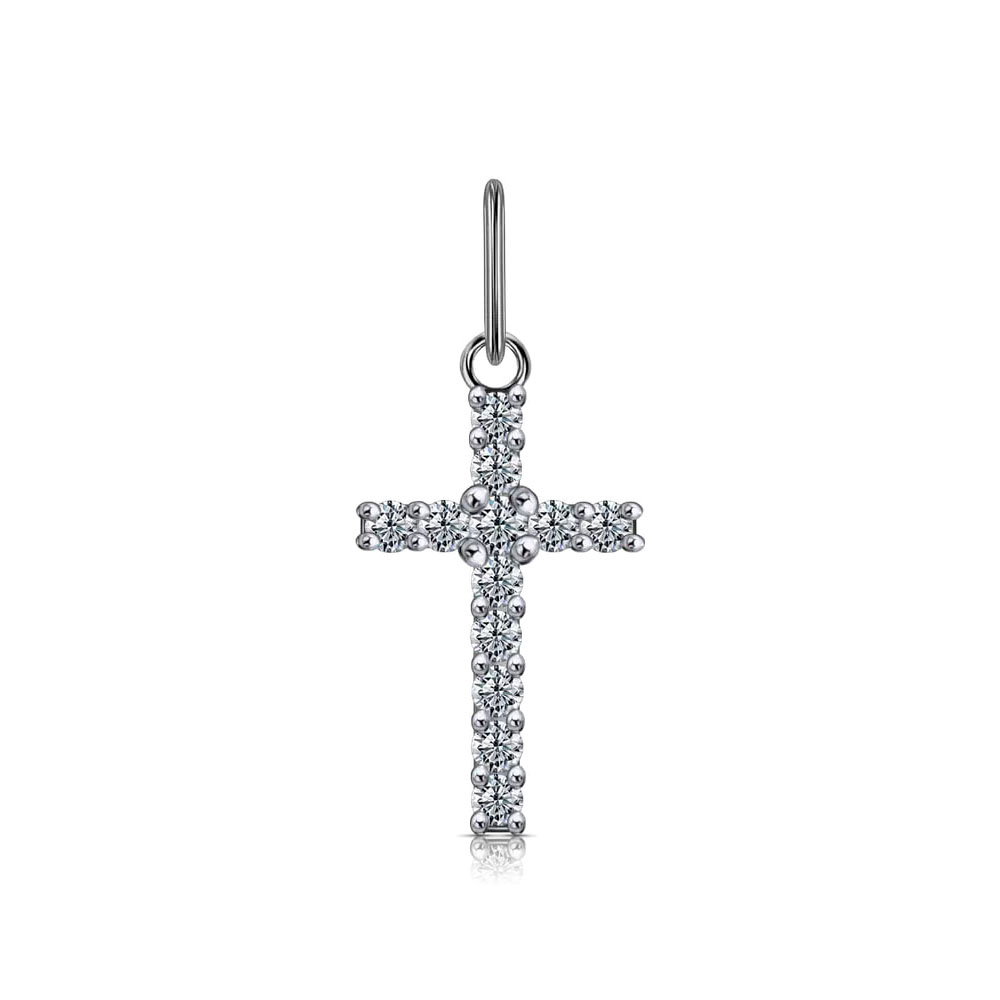 Cruce din aur alb cu pietre Cubic Zirconia Incolor