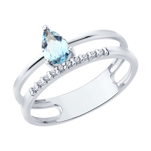 Кольцо из серебра с камнями Фианит, Топаз голубой
