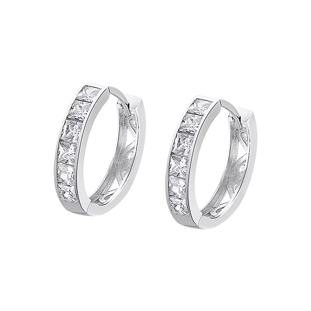 Cercei Creole din argint  cu pietre Cubic Zirconia Incolor