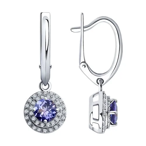 Cercei Suspendați din aur alb cu Diamant, Tanzanit