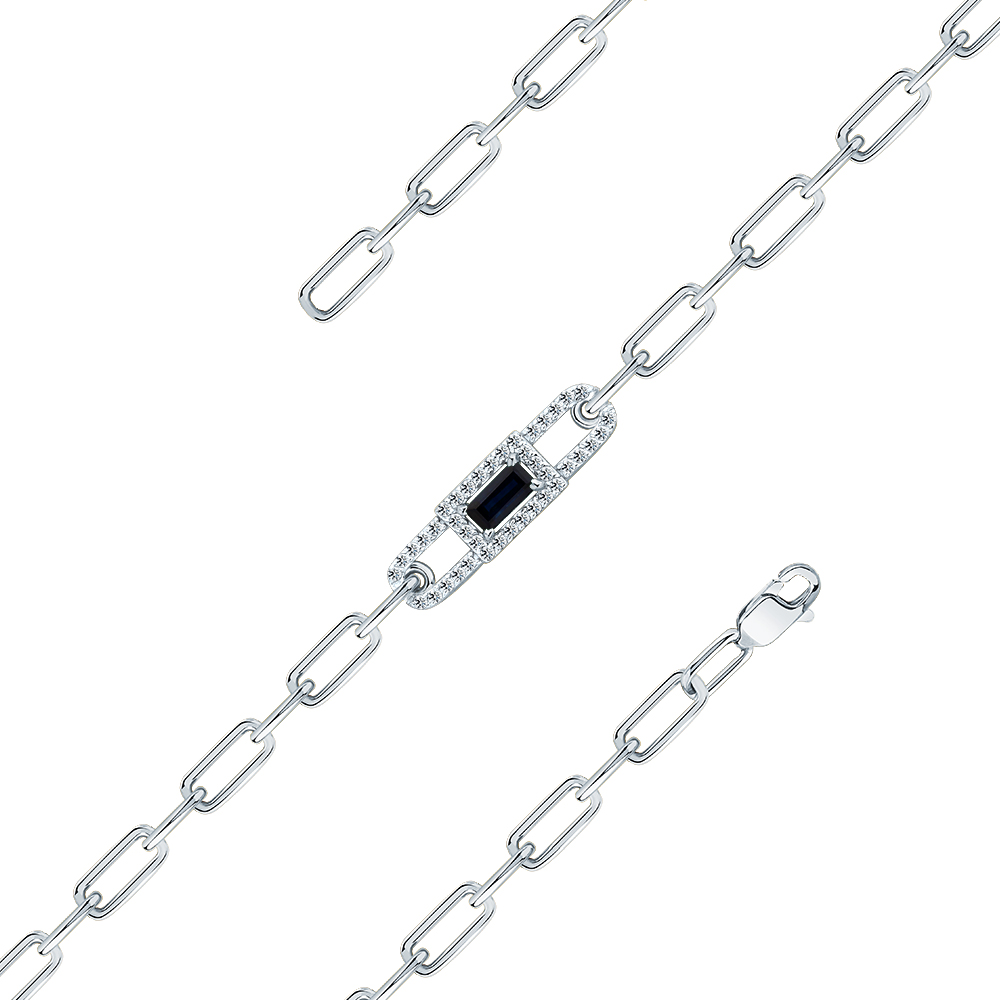 Браслет из белого золота с камнями Бриллиант, Сапфир