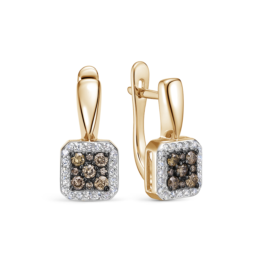 Cercei din aur roșu cu pietre Diamant, Diamant Cognac