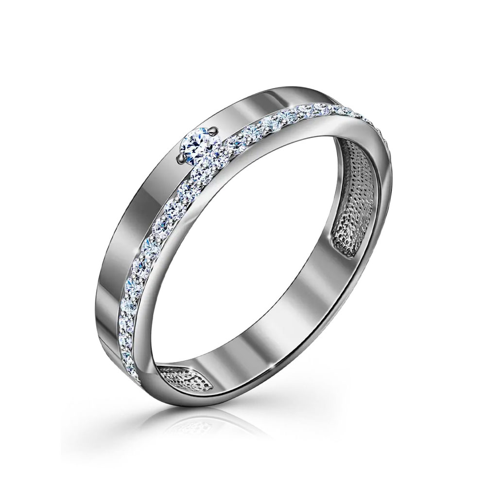 Inel din aur alb cu pietre Cubic Zirconia Incolor