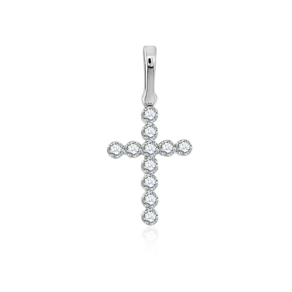 Крестик из белого золота с камнями Бриллиант