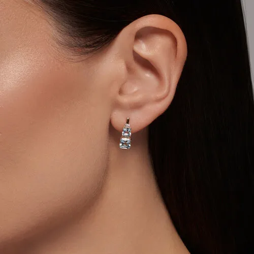 Cercei din aur roșu cu Cubic Zirconia Incolor, Topaz albastru