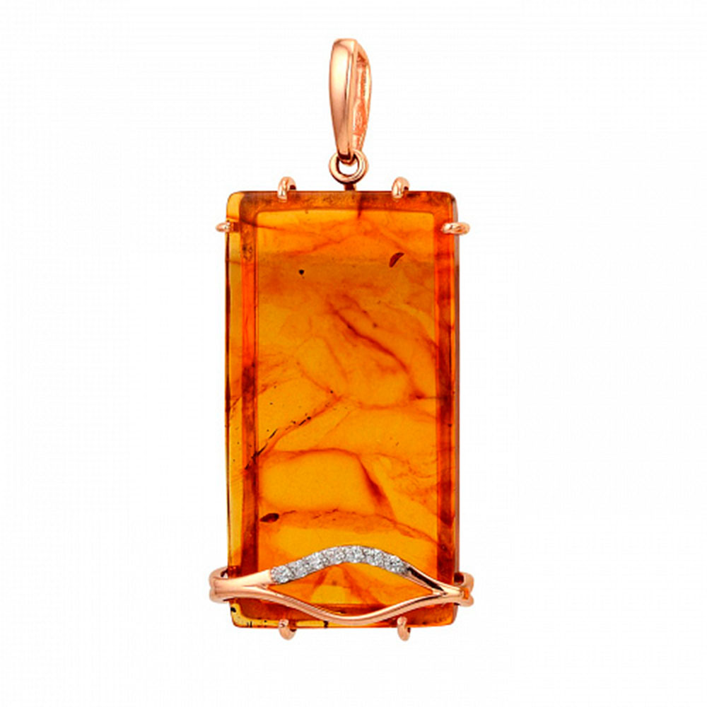Pandantiv din aur roșu cu pietre Cubic Zirconia Incolor, Chihlimbar presat