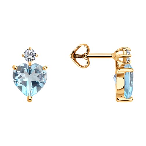 Cercei Pusete din aur roșu cu pietre Cubic Zirconia Incolor, Topaz albastru