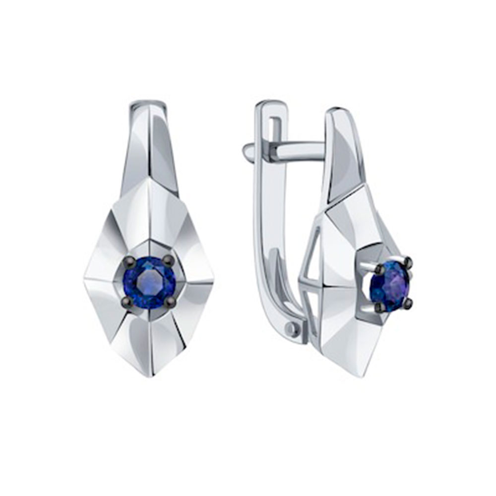 Серьги из белого золота с камнями Сапфир