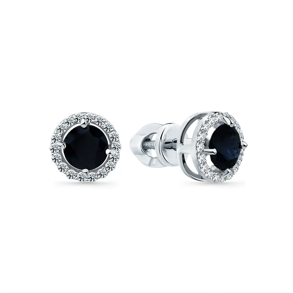 Cercei Pusete din aur alb cu Diamant, Safir