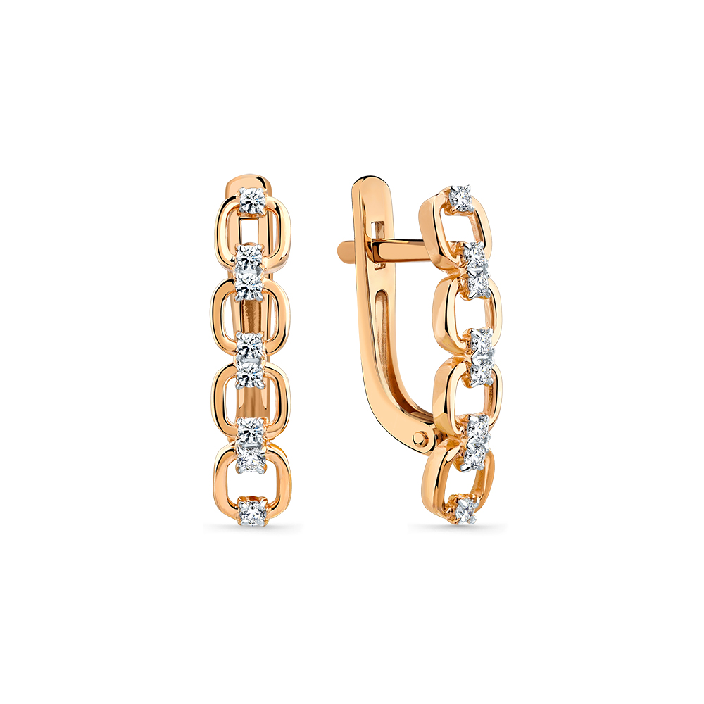 Cercei din aur roșu cu pietre Diamant