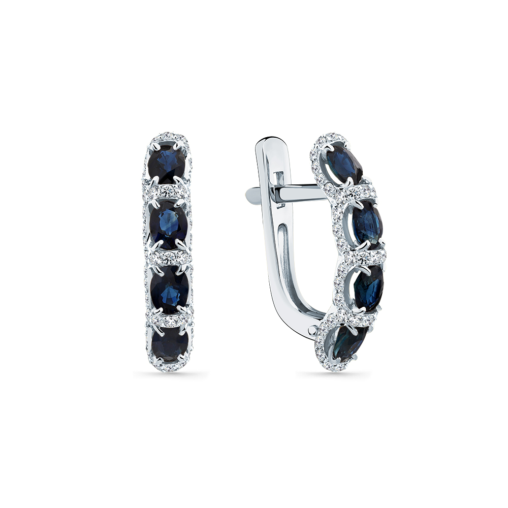 Серьги из белого золота с камнями Бриллиант, Сапфир