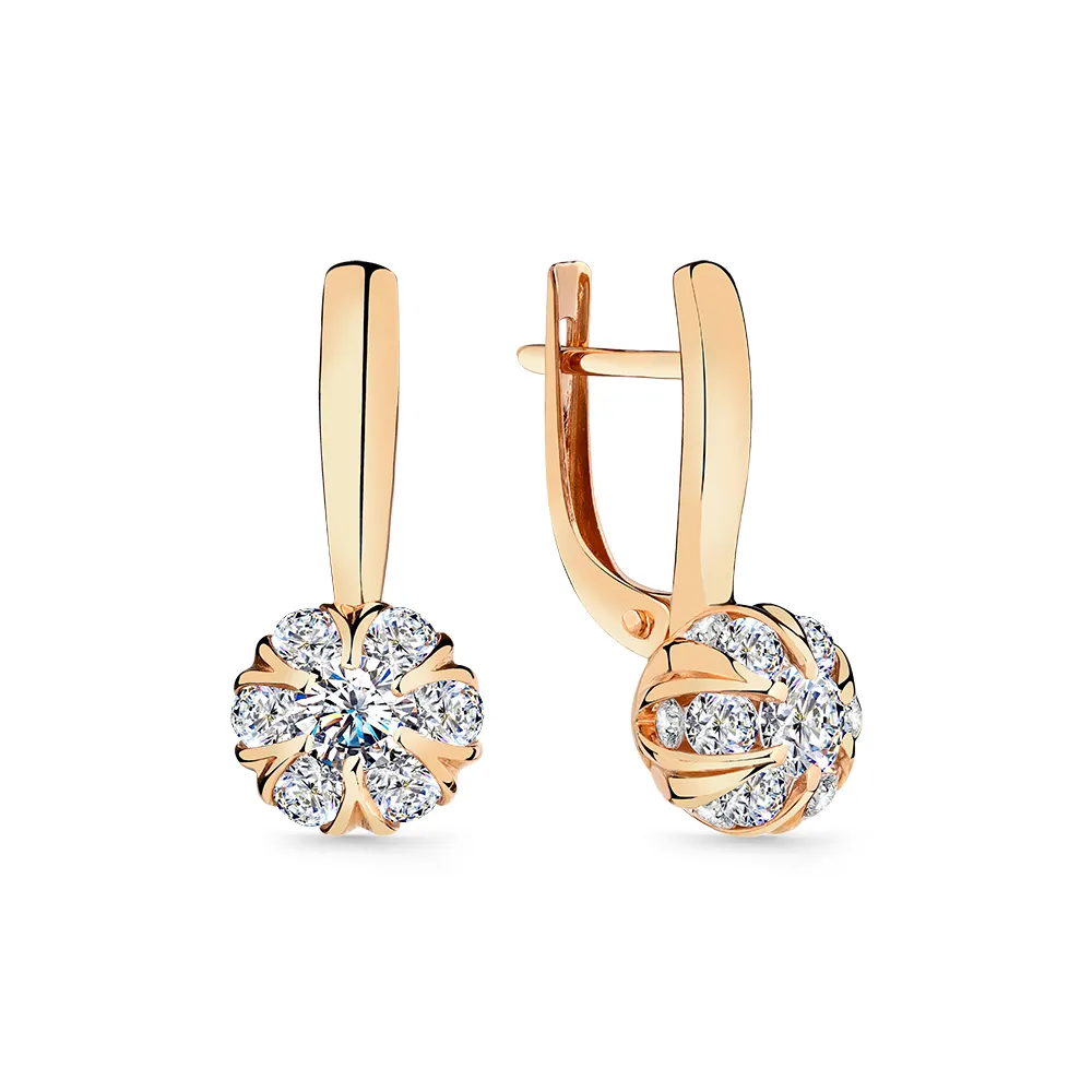 Cercei din aur roșu cu Cubic Zirconia Incolor
