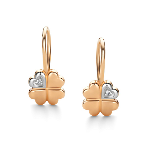 Детские серьги из красного золота с камнями Бриллиант