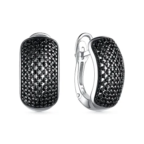 Серьги из серебра с камнями Фианит Чёрный