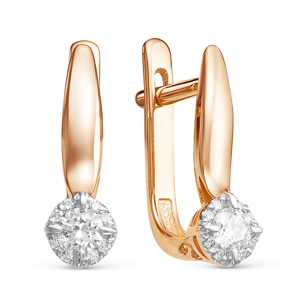 Серьги из красного золота с камнями Бриллиант