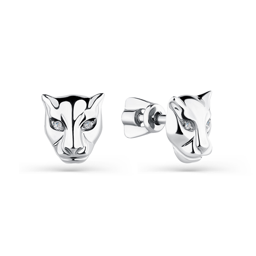 Cercei Pusete din aur alb cu pietre Cubic Zirconia Incolor