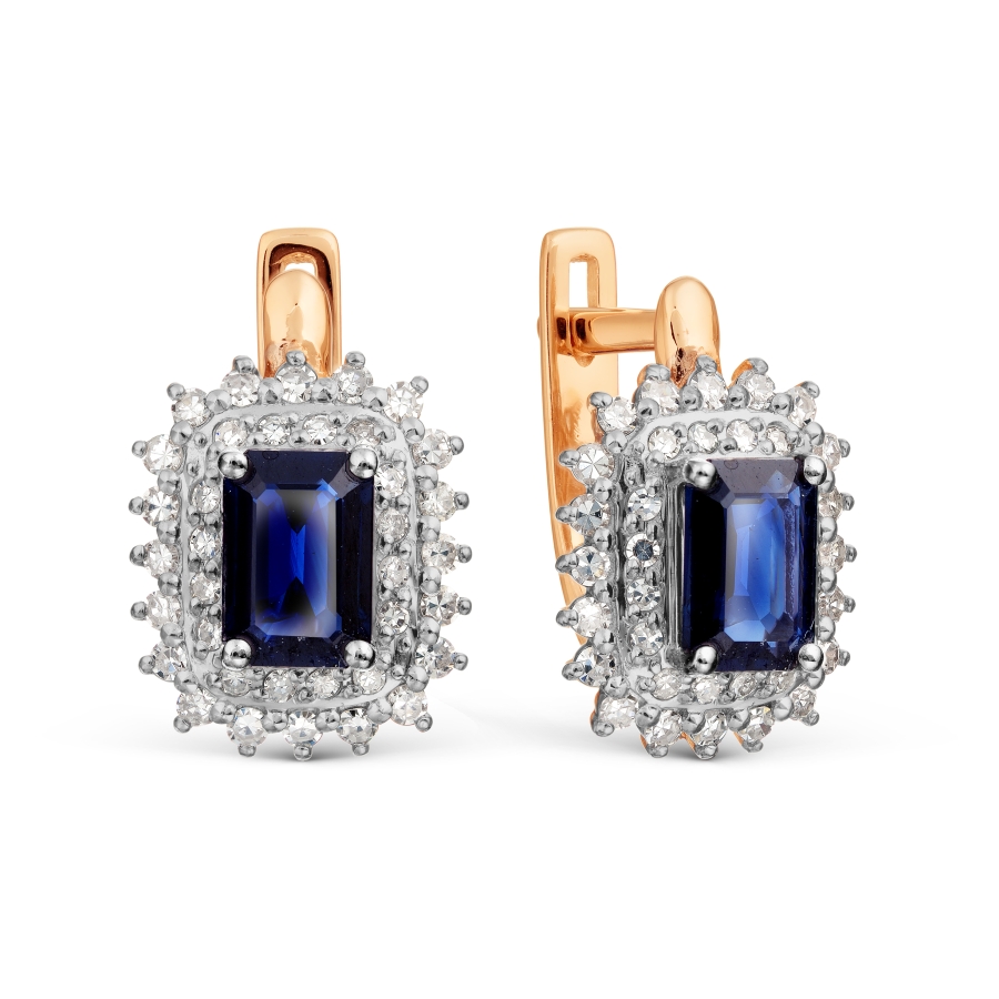 Cercei din aur roșu cu pietre Diamant, Safir