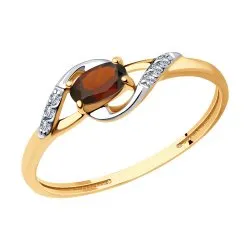 Inel din aur roșu cu Cubic Zirconia Incolor, Granat