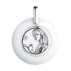 Pandantiv din argint  cu pietre Cubic Zirconia Incolor, Ceramica albă