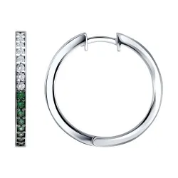 Cercei Creole din argint cu Cubic Zirconia Incolor, Cubic Zirconia Verde