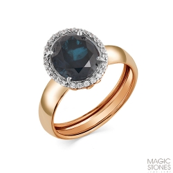Inel din aur roșu cu pietre Cubic Zirconia Incolor, Topaz London