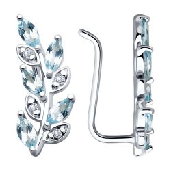 Cercei din argint  cu pietre Cubic Zirconia Incolor, Topaz albastru