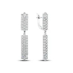 Серьги Длинные из серебра с камнями Фианит