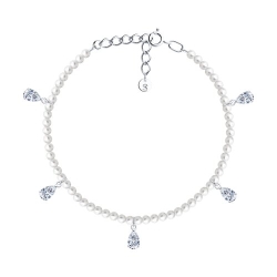 Brățară din argint  cu pietre Cubic Zirconia Incolor, Perla Imit. și Tijă din oțel