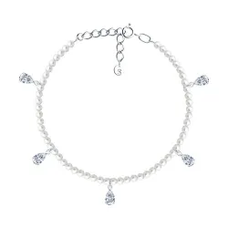 Brățară din argint cu Cubic Zirconia Incolor, Perla Imit. și Tijă din oțel