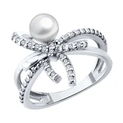 Inel din argint cu Cubic Zirconia Incolor, Perla Imit.