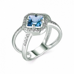 Inel din argint  cu pietre Cubic Zirconia Incolor, Topaz albastru