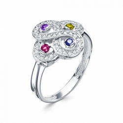 Inel din argint  cu pietre Cubic Zirconia Incolor, Cubic Zirconia Albastru Safir și Cubic Zirconia Roșu