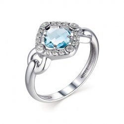 Inel din argint  cu pietre Cubic Zirconia Incolor, Topaz albastru