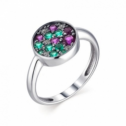 Inel din argint  cu pietre Cubic Zirconia Incolor, Cubic Zirconia Roz și Cubic Zirconia Albastru
