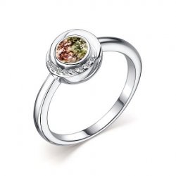 Кольцо из серебра с камнями Фианит, Султанит желтый (синт.)