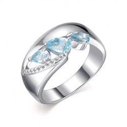 Inel din argint  cu pietre Cubic Zirconia Incolor, Topaz albastru
